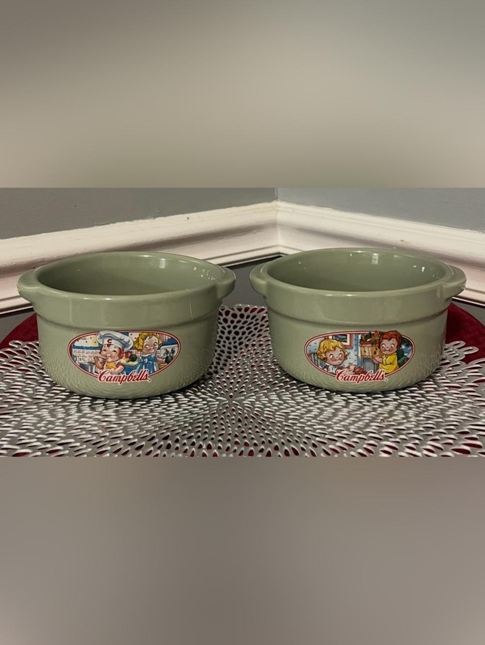 🌸 Vintage Campbells Soup Kids Soup Bowls, Set of 2, Green